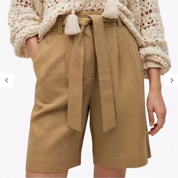 Mango Pants - Mango Belted Linen Blend Bermuda Shorts Nwt